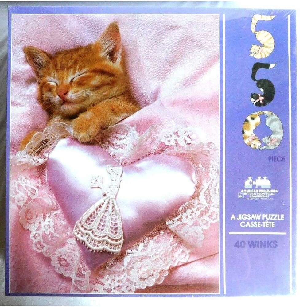 1986 Ron Kimball "40 WINKS" JIGSAW PUZZLE Kitten Sleeping 550pc NEW SEALED 6078